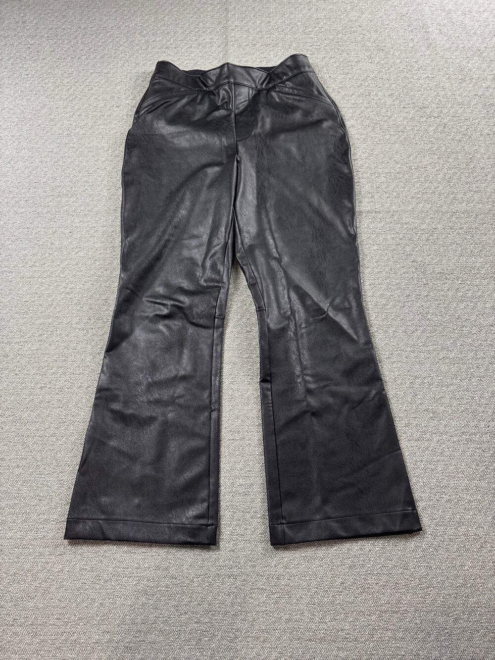 Spanx Sz M Black Faux Leather Pants Leggings Bootcut Grunge Goth Pull On